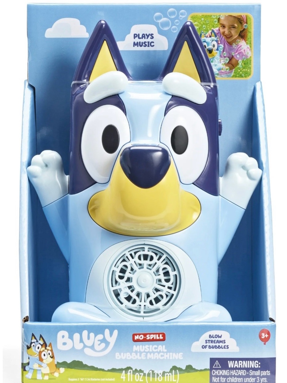 Bluey No-Spill Musical Bubble Machine - Light Blue & Yellow